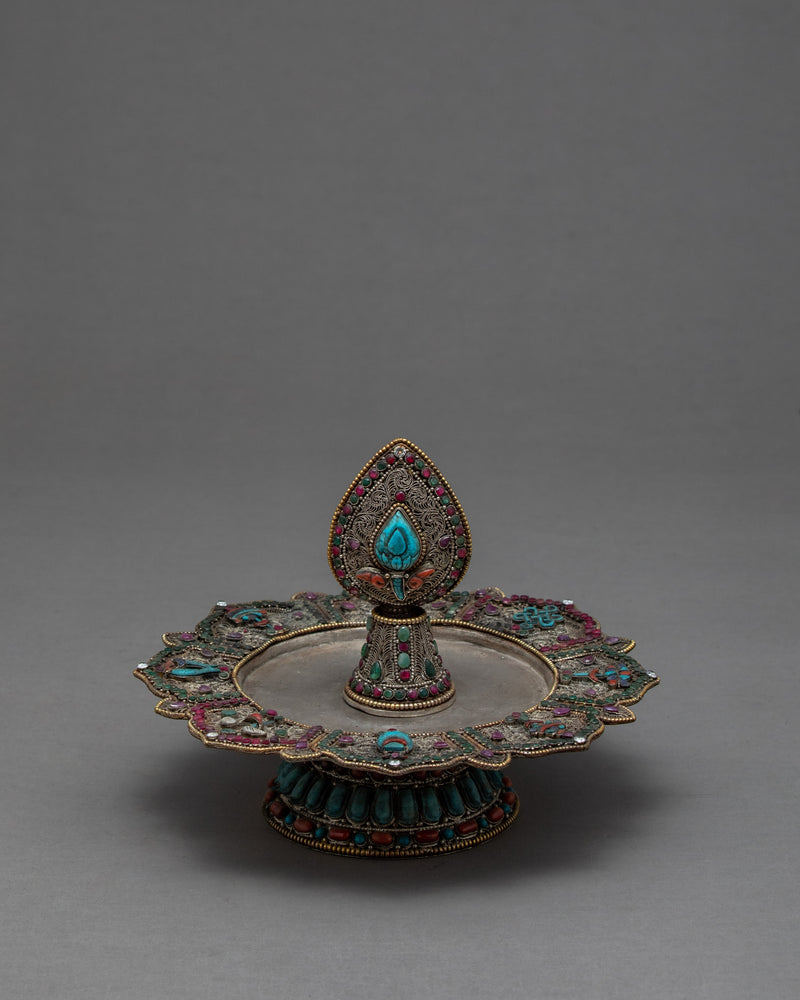Silver Ratna Mandala | Handmade with Original Stone Inlays | Zen Room Decor