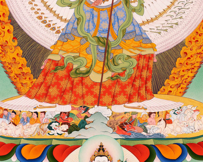 Sitatapatra Thangka Print with Green Tara, White Tara and Chenrezig