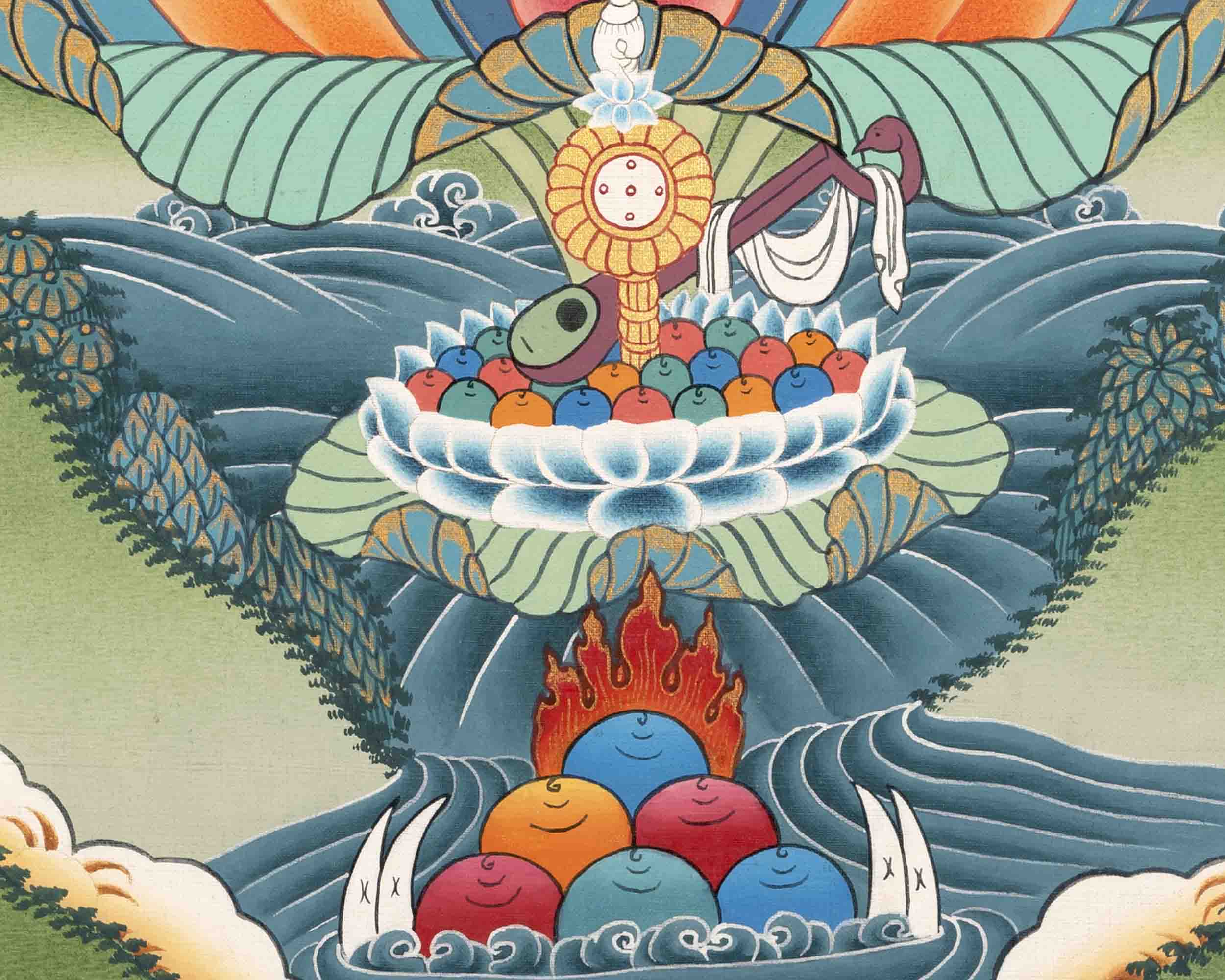 Hand-Painted White Thangka | Buddhist Tara Thangka