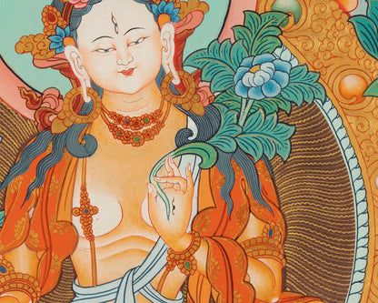 Quality White Tara Thangka | Traditional Buddhist Wall Hanging