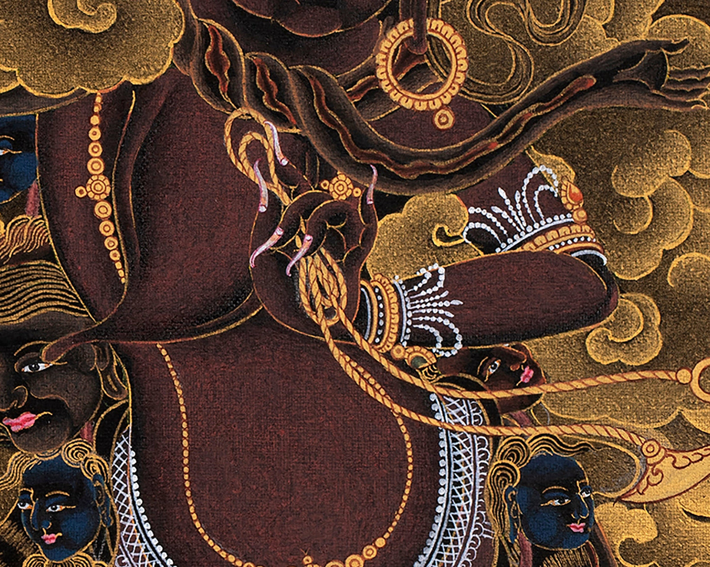 Ekajati Rahula And Dorje Legpa | Three Nyingma Protectors | Black and Gold Thangka