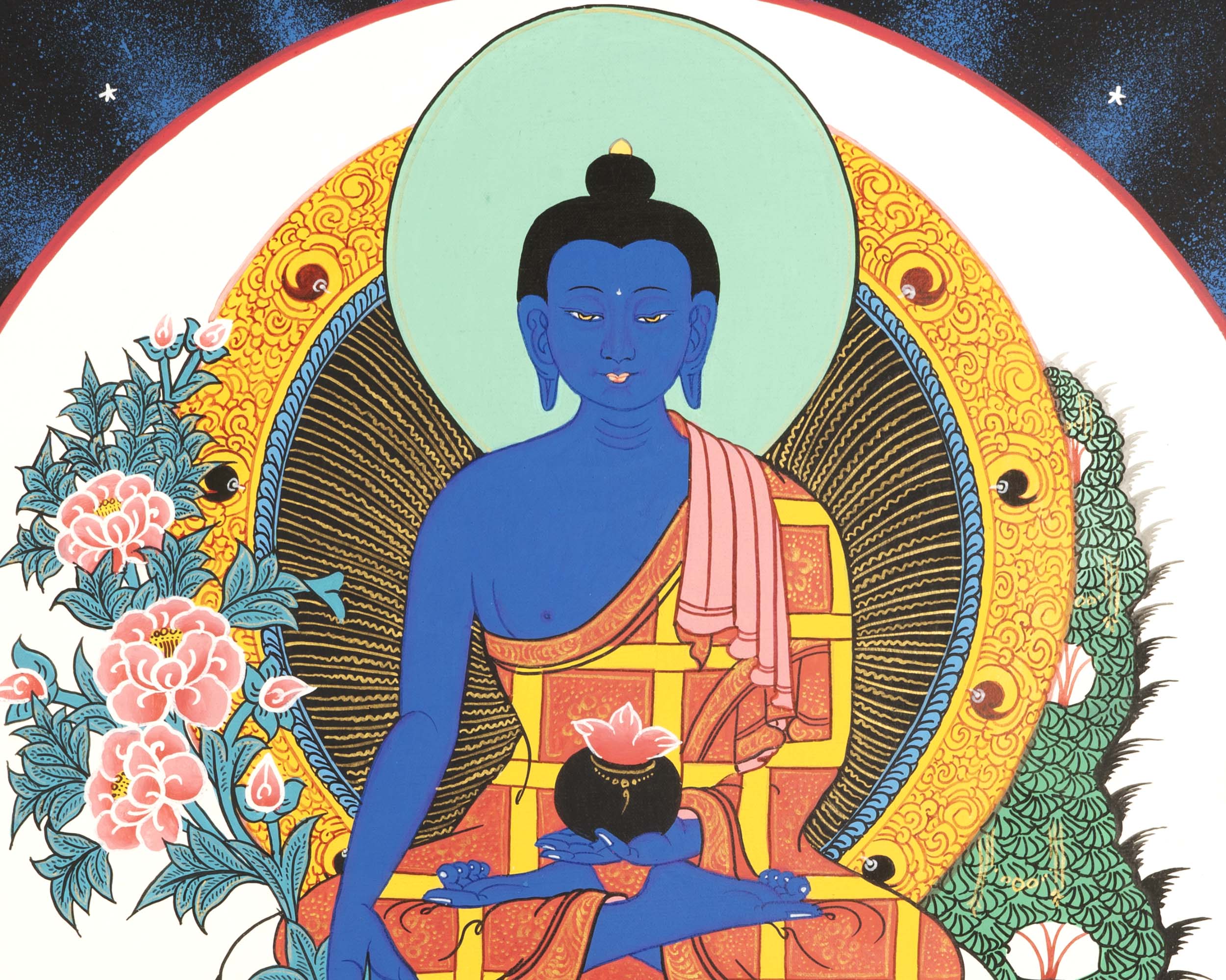 Bhaisajyaguru Thangka | Handpainted Medicine Buddha | Wall Hanging Decors