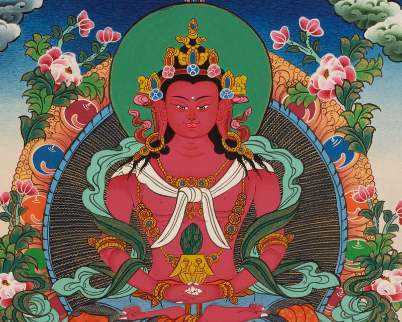 Red Amitayus Buddha Thangka | Tibetan Wall Decoration