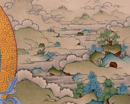 Bodhisattva Thangka | Chenrezig with Vajrapani, Manjushri and Amitabha Buddha