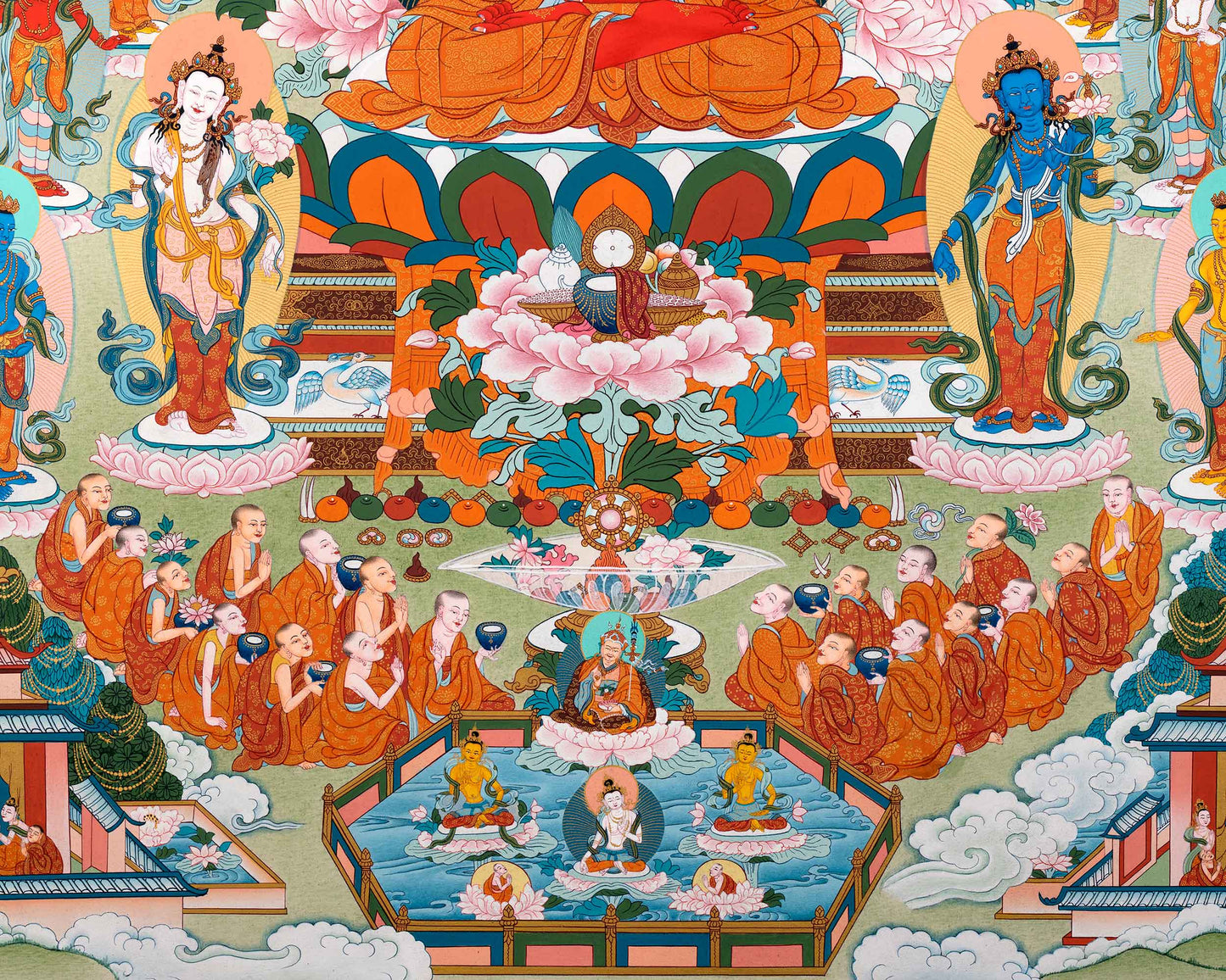 Amitabha Buddha Pure Land Thangka | Tibetan Thangka Hand painted in Enlightenment Studio