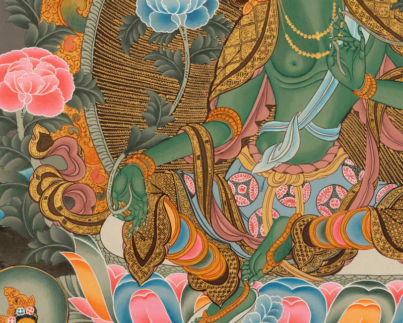 Quality Green Tara | Traditional Tibetan Thangka | Religious Wall Decoration