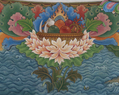 Simhanada Avalokiteshvara Seated On A Roaring Lion Print | Himalayan Art For Healing Practice