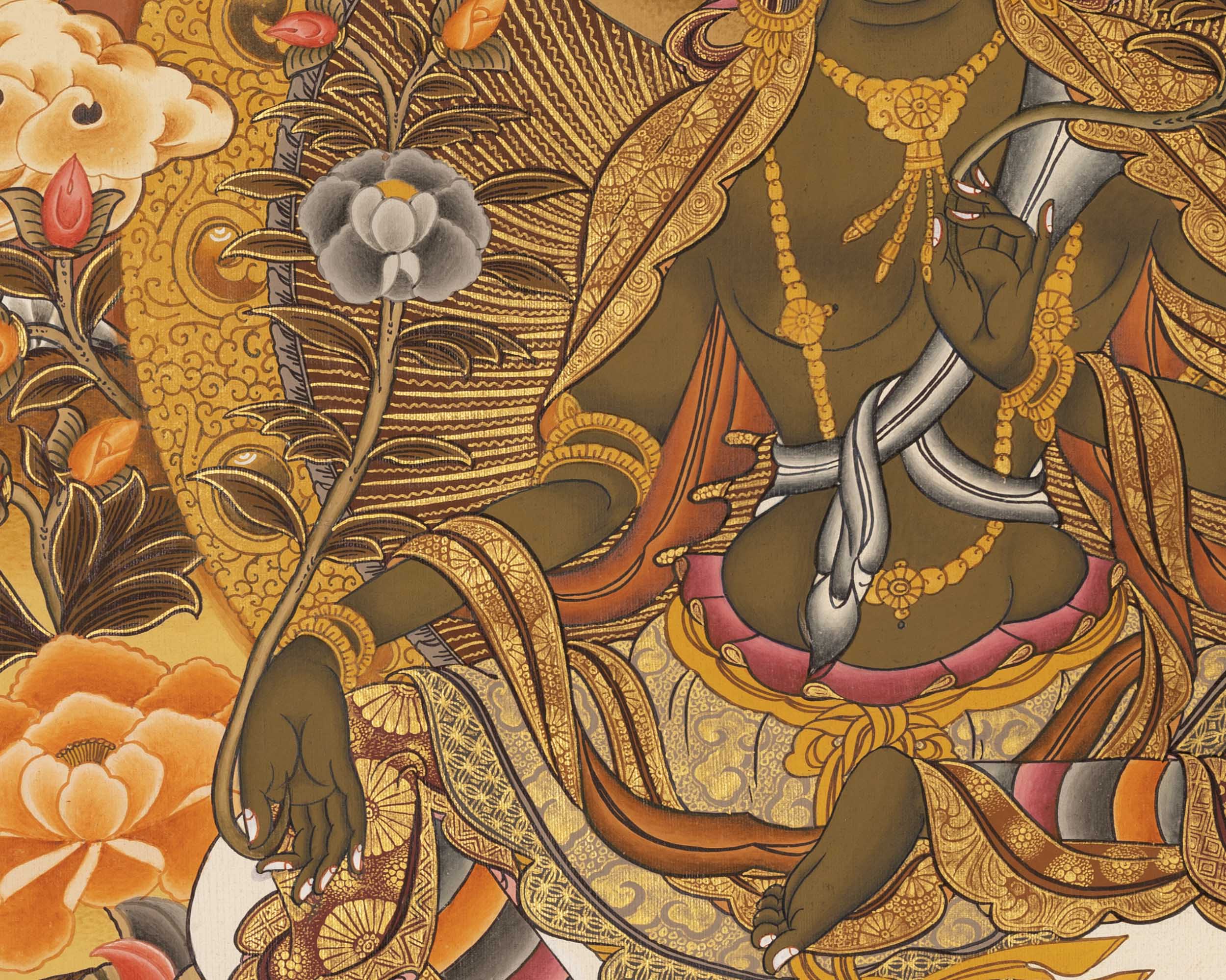 Religious Green Tara Thangka | HandPainted Wall Hanging Thangka