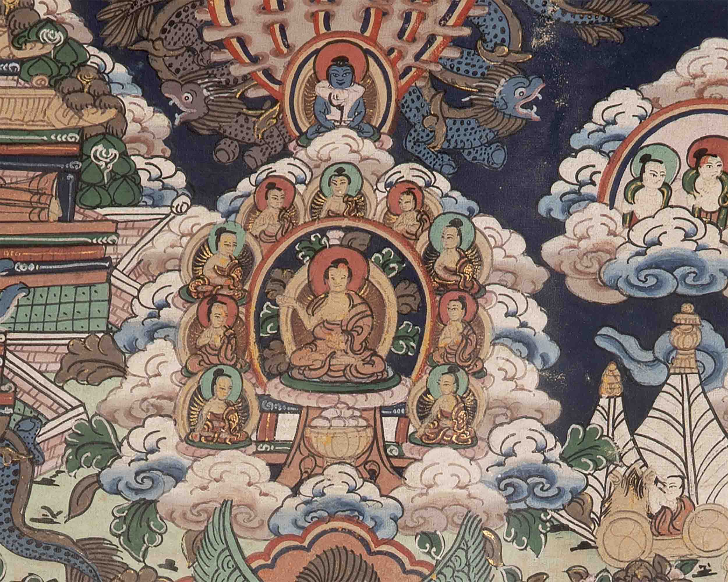 Buddha life Story Thangka | Wall Decoration Painting with Brocade