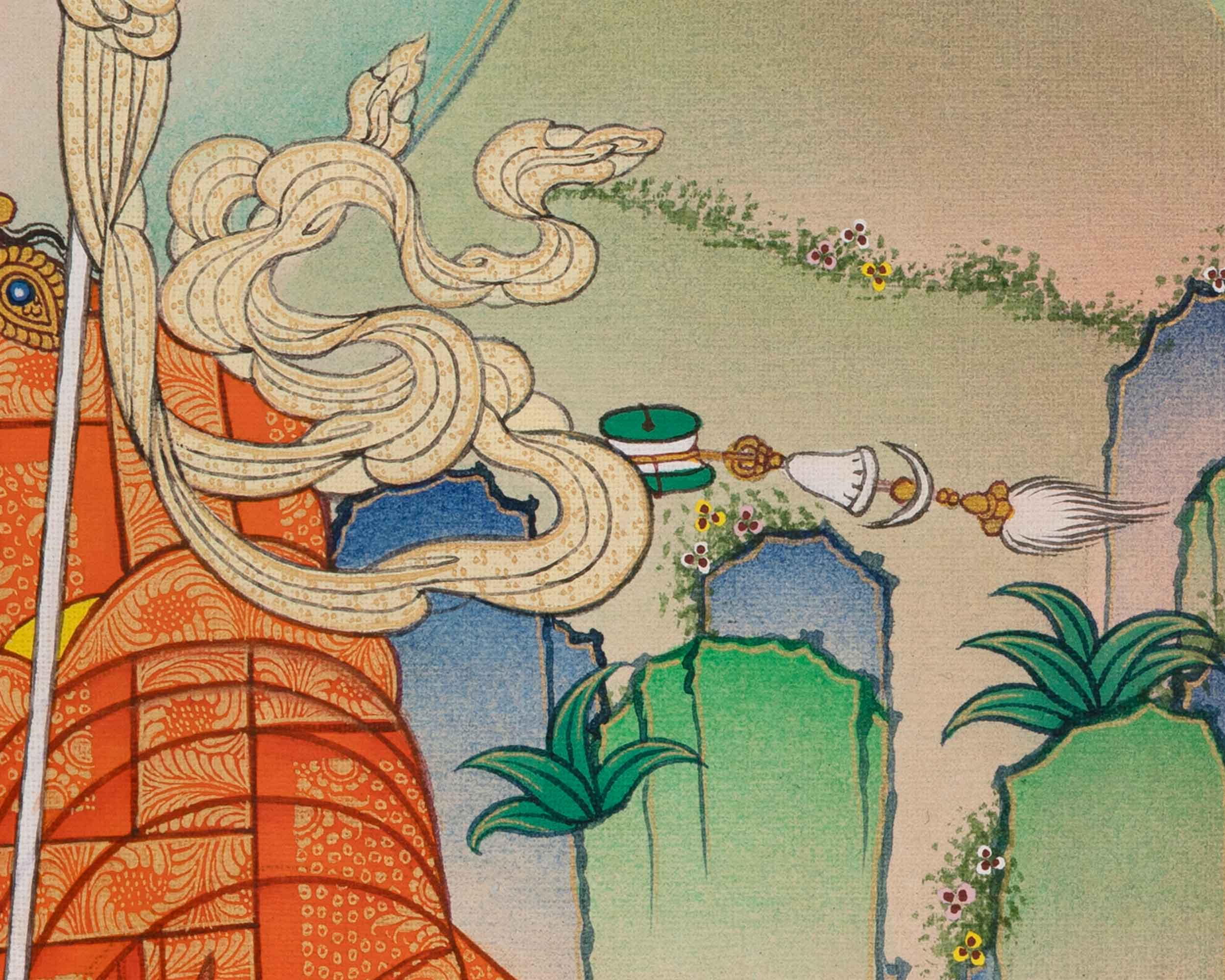 High-Quality Thangka Print To Practice Mantra Of Guru Rinpoche | Padmasambhava Tibetan Poster For Meditation
