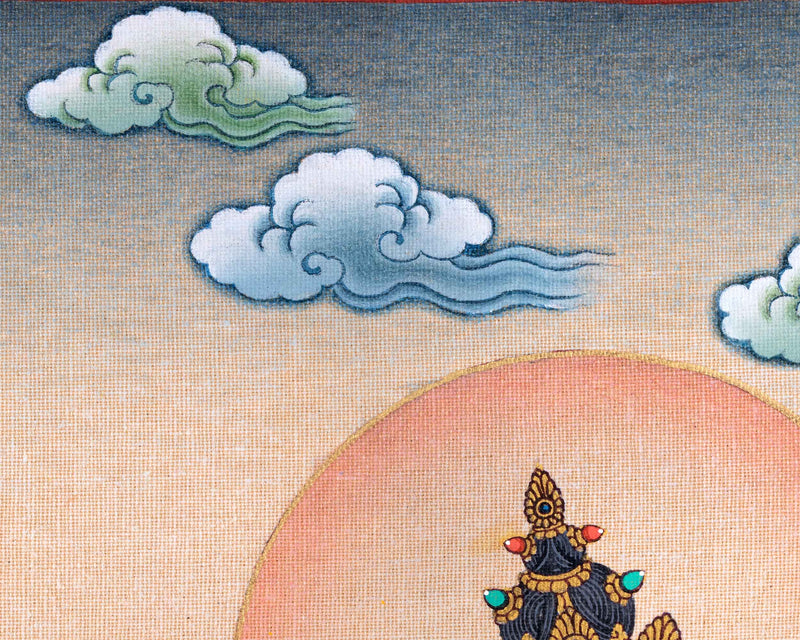 Tibetan Poster Of Dzambhala God Of Wealth For Wall Decoration | Traditional Tibetan Deity Canvas Print