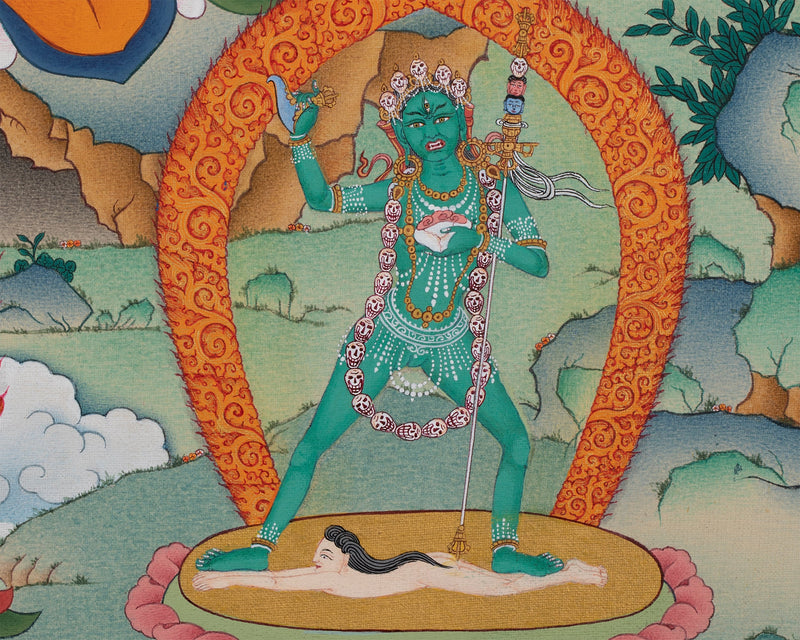 Chakrasamvara with Consort and Four Dakini Print | Tibetan Buddhist Thangka Art