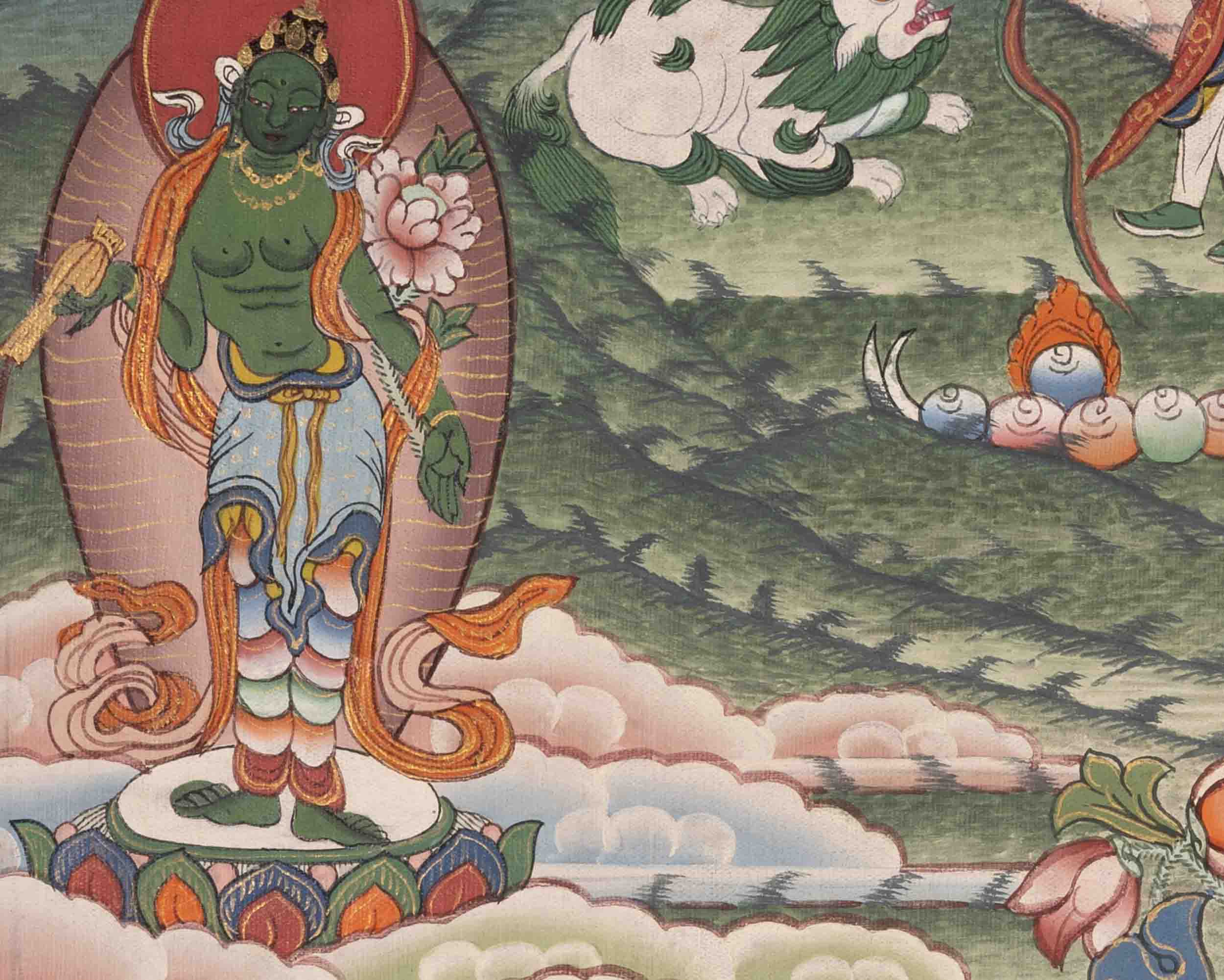 Healing Green Tara Thangka | Healing Female Deity Painting | Wall Decors