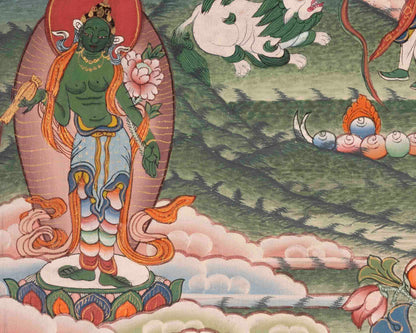 Healing Green Tara Thangka | Healing Female Deity Painting | Wall Decors