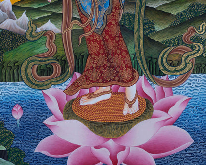 White Tara Standing Thangka Print | Goddess of Long Life