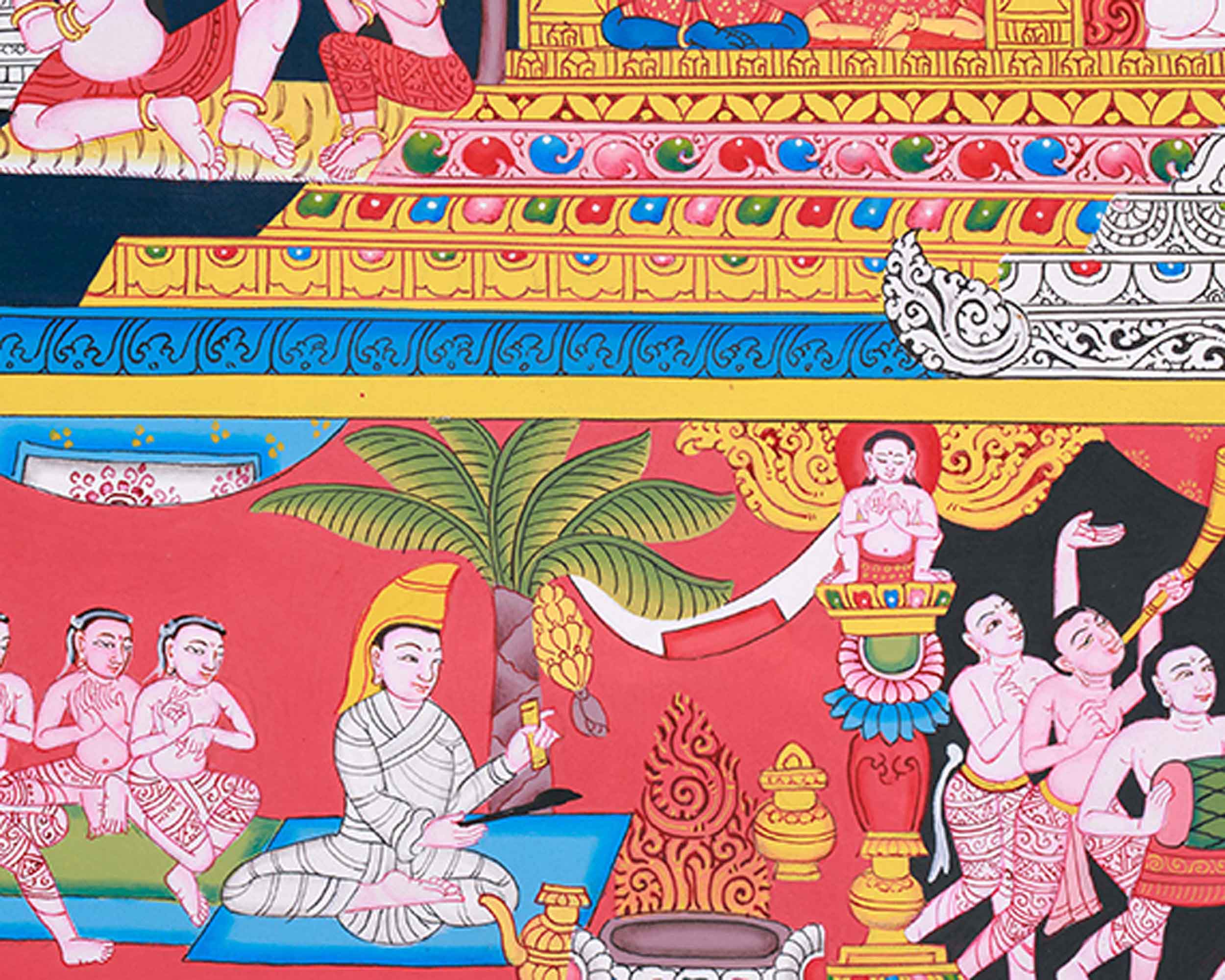 Green Tara and Divine Deities Thangka | Religious Hand Painted Art | Spiritual Decors