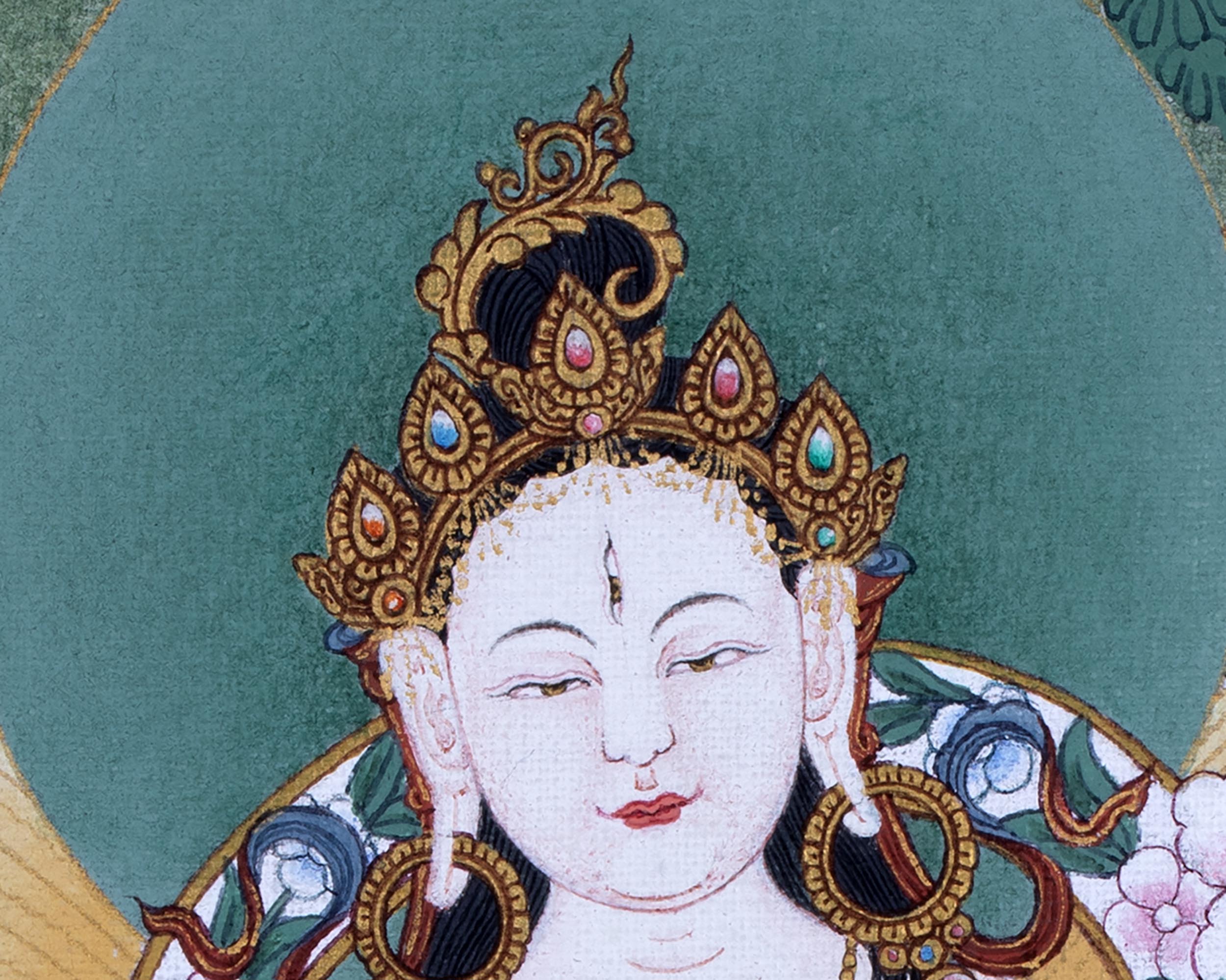 Namgyalma With Amitayus and White Tara Thangka Print | High Quality Giclee Canvas Print