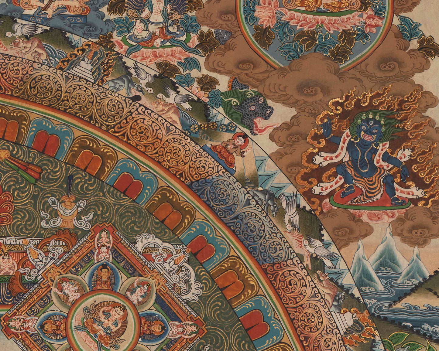 Vintage Mandala Thangka Painting | Tibetan Style Paint | Digital Printing