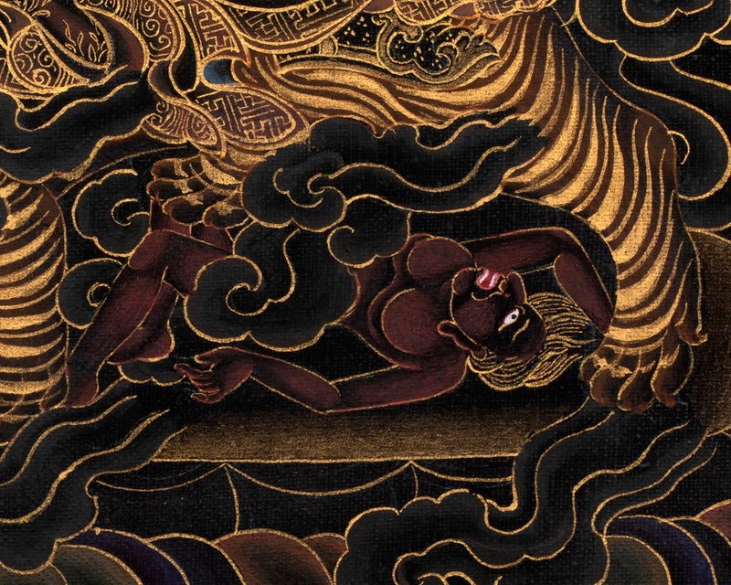 Dorje Drollo Thangka | Black And Gold Thanka | Tibetan Buddhist Deity