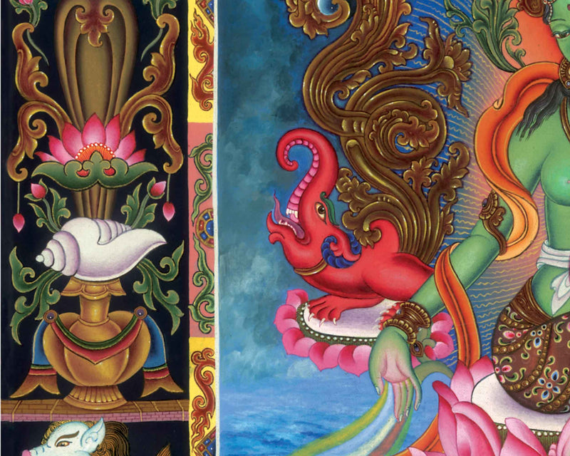 Tibetan Thangka Green Tara Prints | Canvas Digital Prints