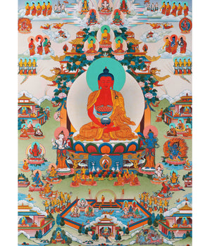 Amitabh Buddha Pure Land Thangka | Traditionally Hand-Painted Amitabha Singham Art
