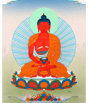 Small Buddha Amitabha Prayer Thangka | Tibetan Art of Infinite Light Deity