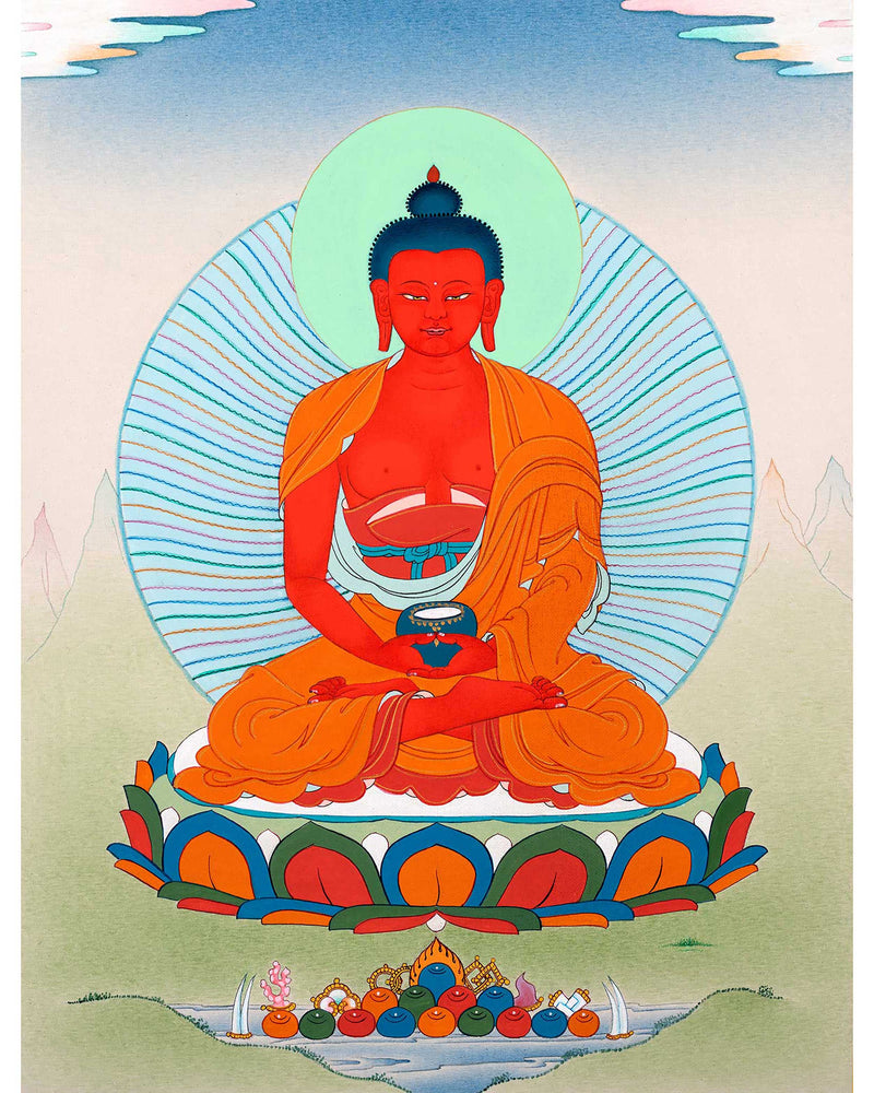 Small Buddha Amitabha Prayer Thangka | Tibetan Art of Infinite Light Deity