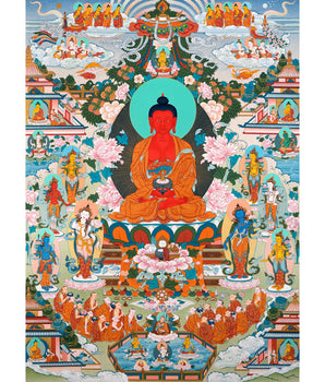 Amitabha Buddha Pure Land Thangka | Tibetan Thangka Hand painted in Enlightenment Studio