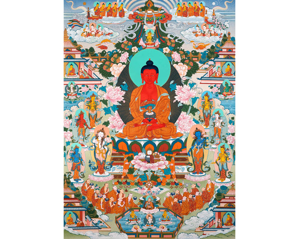 Amitabha Buddha Pure Land Thangka | Tibetan Thangka Hand painted in Enlightenment Studio