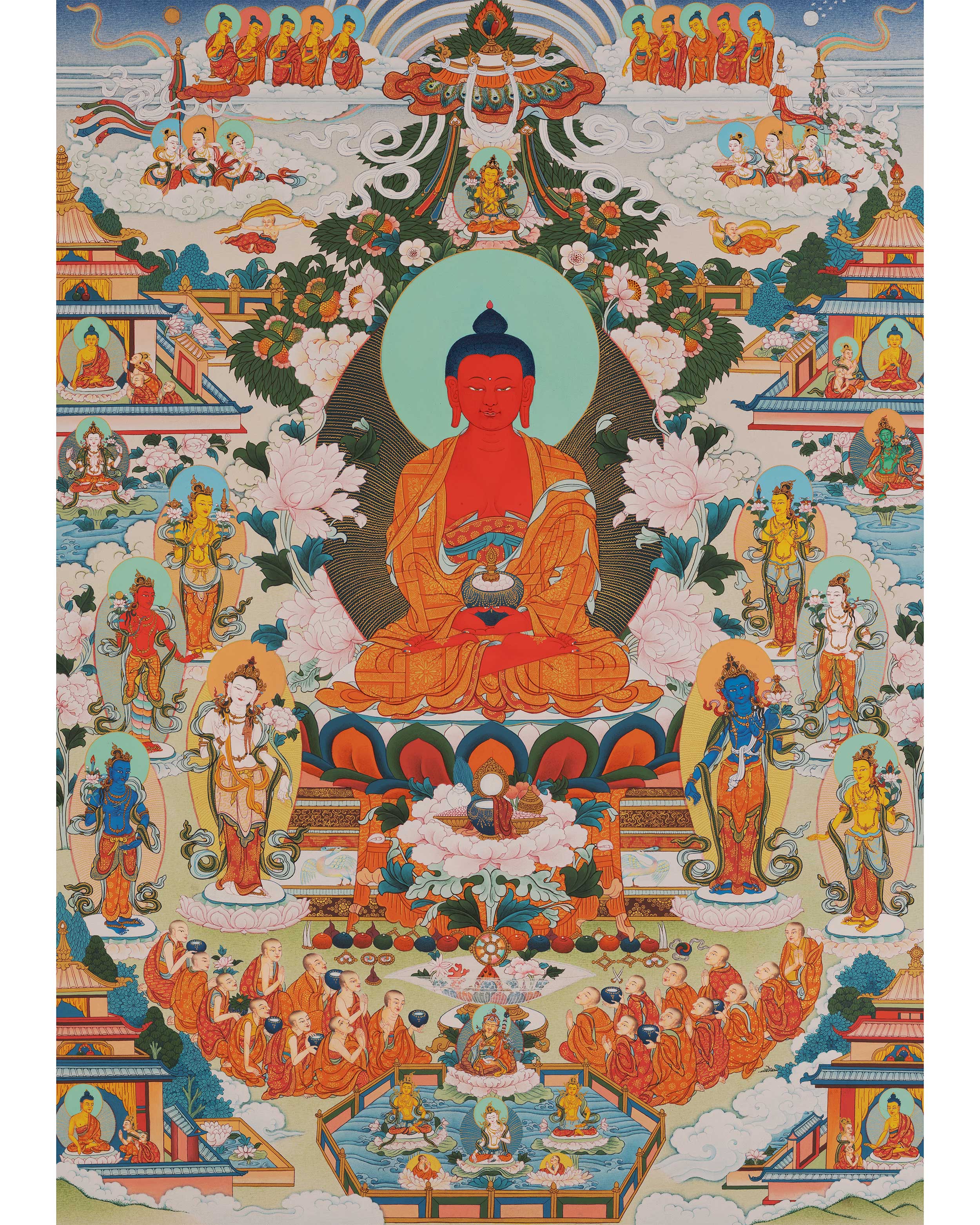 Amitabha Buddha Thangka Singham | Karma Gadri Style Thangka