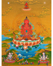 Amitayus Buddha Thangka | Buddhist Deity Amitayus With White Tara, Amitabha & Namgyalma