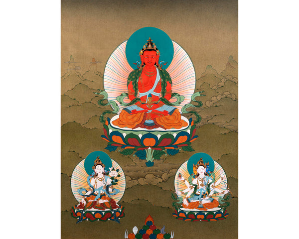 Amitayus With White Tara And Namgyalma Thangka | Tibetan Buddhist Art