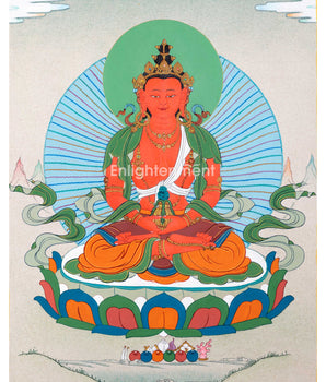 Bodhisattva Amitayus Thangka | Divinity of Longevity | Sacred Tibetan Wall Painting