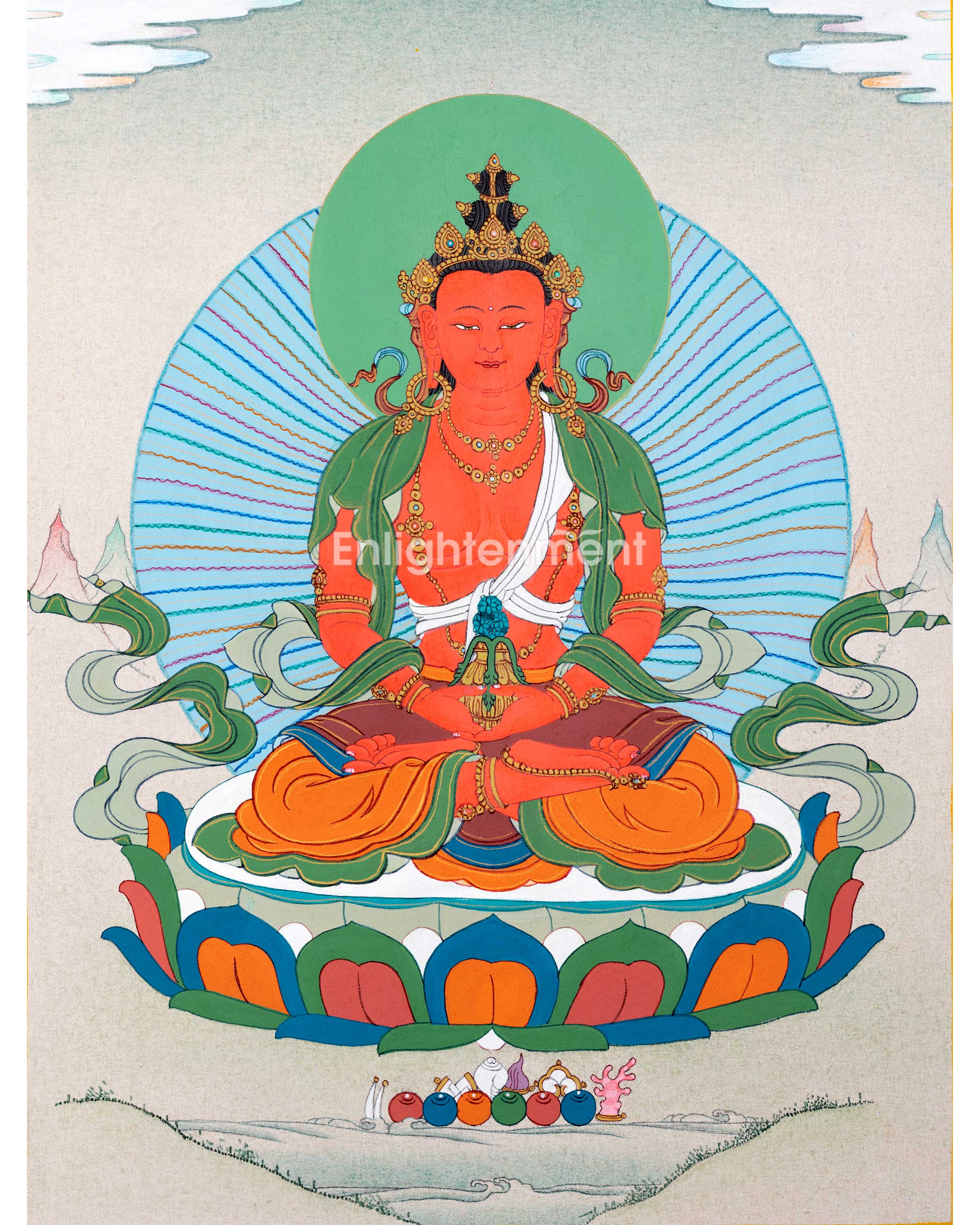 Bodhisattva Amitayus Thangka | Divinity of Longevity | Sacred Tibetan Wall Painting