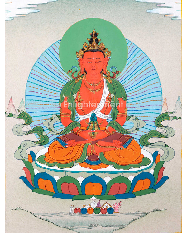 Bodhisattva Amitayus Thangka | Divinity of Longevity | Sacred Tibetan Wall Painting
