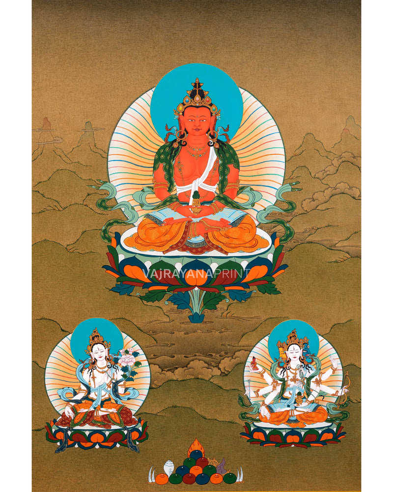 Amitayush With White Tara and Namgyalma Canvas Print