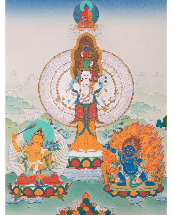 Bodhisattva Thangka Art | 1000 Armed Avalokiteshvara | Manjushri | Vajrapani | Amitabha