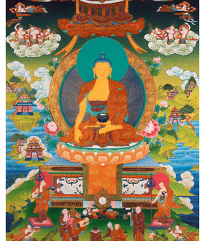 Buddha Shakyamuni Prayer Thangka | Hand-Painted Buddhist Deity Painting