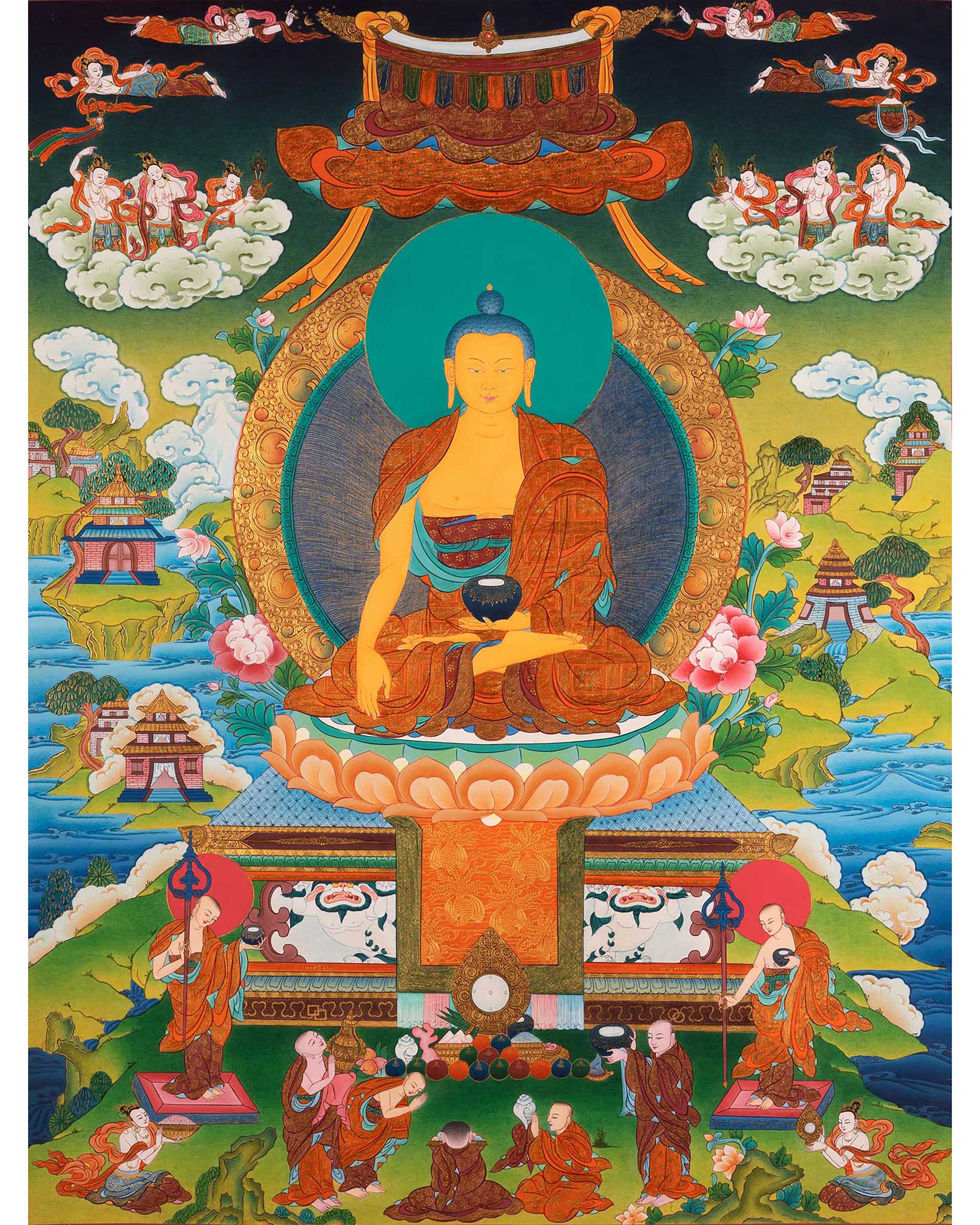 Buddha Shakyamuni Prayer Thangka | Hand-Painted Buddhist Deity Painting