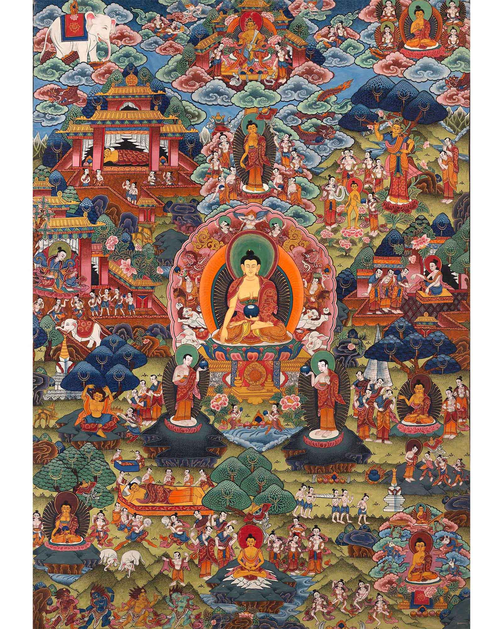 Buddha Life Story Vintage Thangka