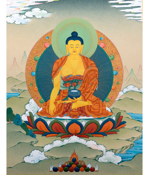 Shakyamuni Buddha Thangka, Hand Painted Tibetan Buddha Painting in 24K Gold