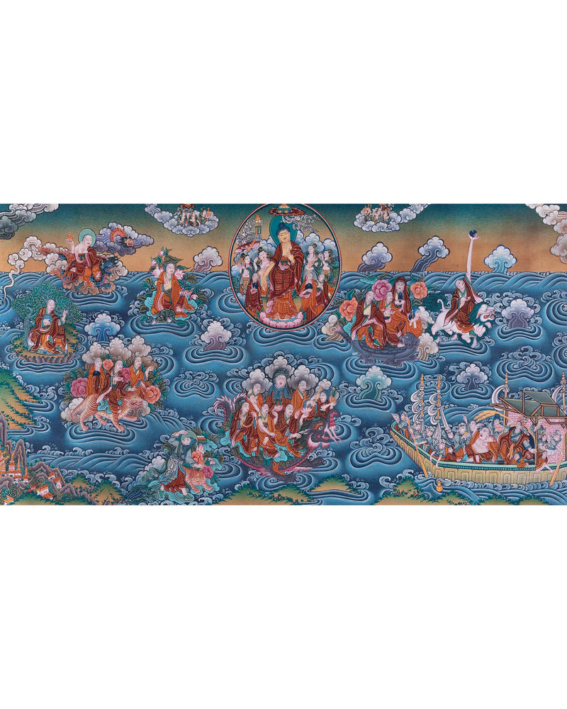 Buddha with 16 Arthats Thangka