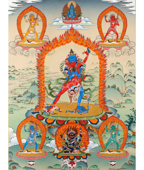 Chakrasamvara And Four Dakini | Tibetan Buddhist Thangka Art