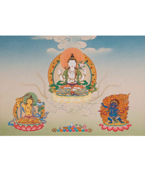 Traditional Chenrezig Empowerment Thangka | Chenrezig With Manjushri And Vajrapani Art