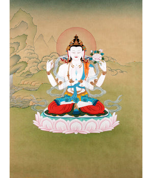 Traditional Chenrezig Thangka | Avalokiteshvara Painting