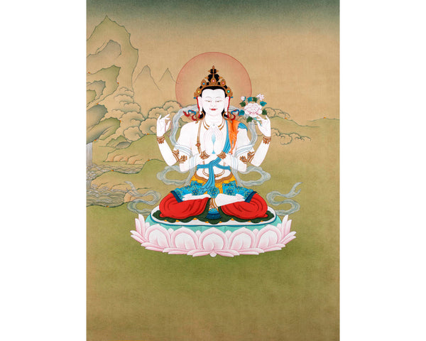 Traditional Chenrezig Thangka | Avalokiteshvara Painting