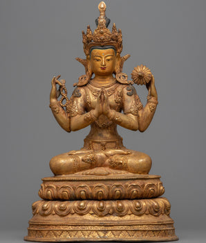 Gold Gilded Chenrezig Statue