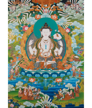 Avalokiteshvara Chenrezig Thangka | Hand-Painted Art Of The Bodhisattva Of Wisdom