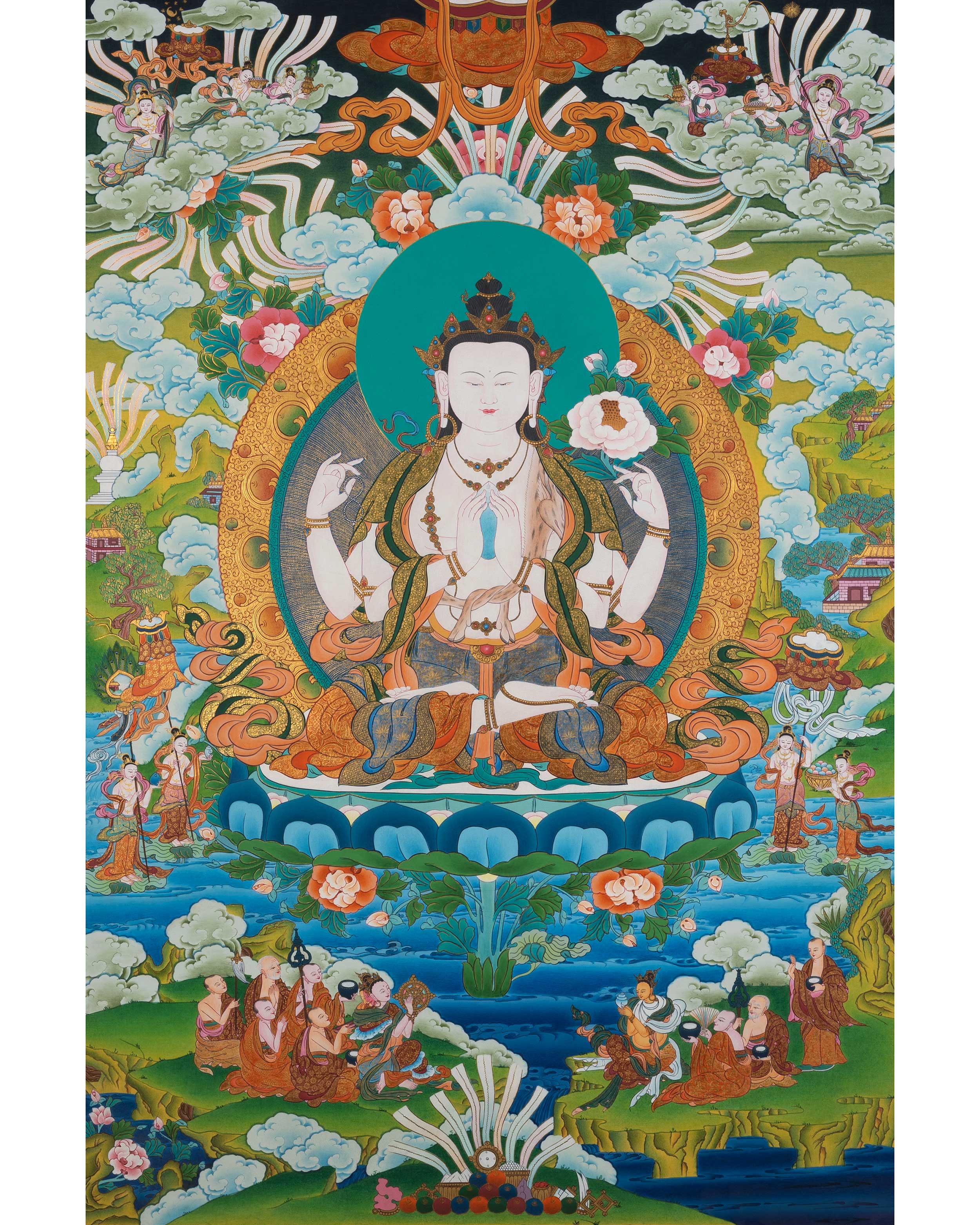 Avalokiteshvara Chenrezig Thangka | Hand-Painted Art Of The Bodhisattva Of Wisdom