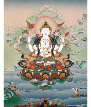 Chenrezig Thangka | Handmade Compassion Deity Painting | Artwork